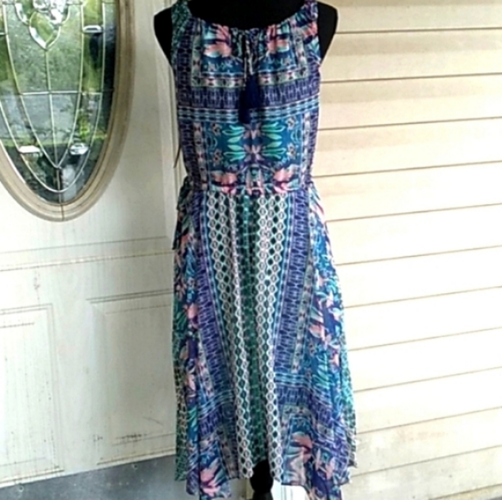 Slvls MultiPrint Chiffon Faux WrapDress Blue